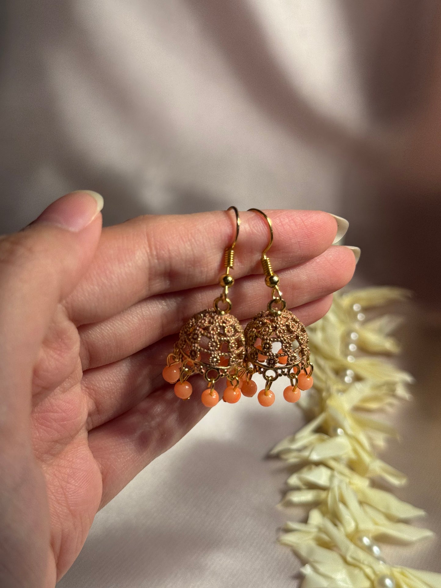 Orange zari jhumki - rozana