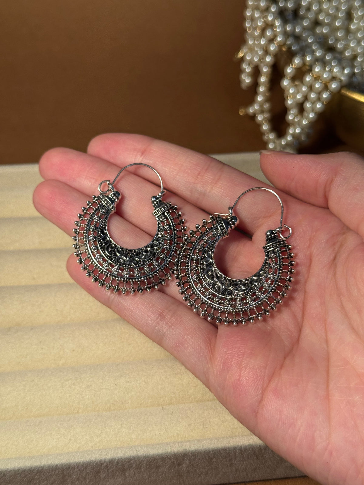 chand bali - oxidized - silver