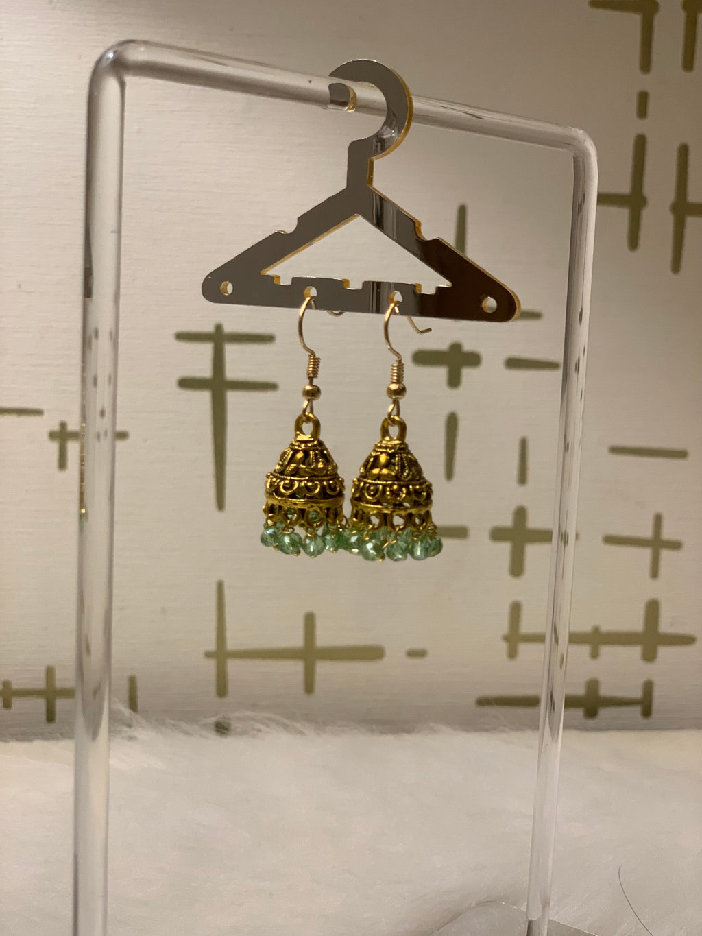 Mini Jhumki Gold - Sky blue beads