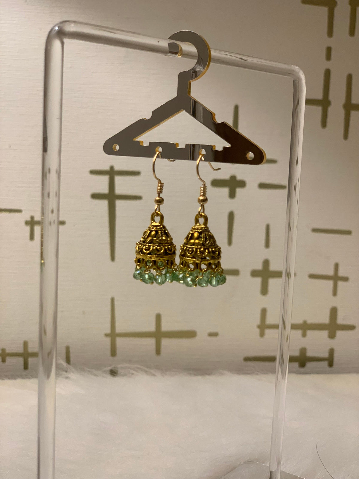 Mini Jhumki Gold - Sky blue beads