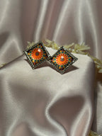 Printed summer breeze square earrings-sunflower