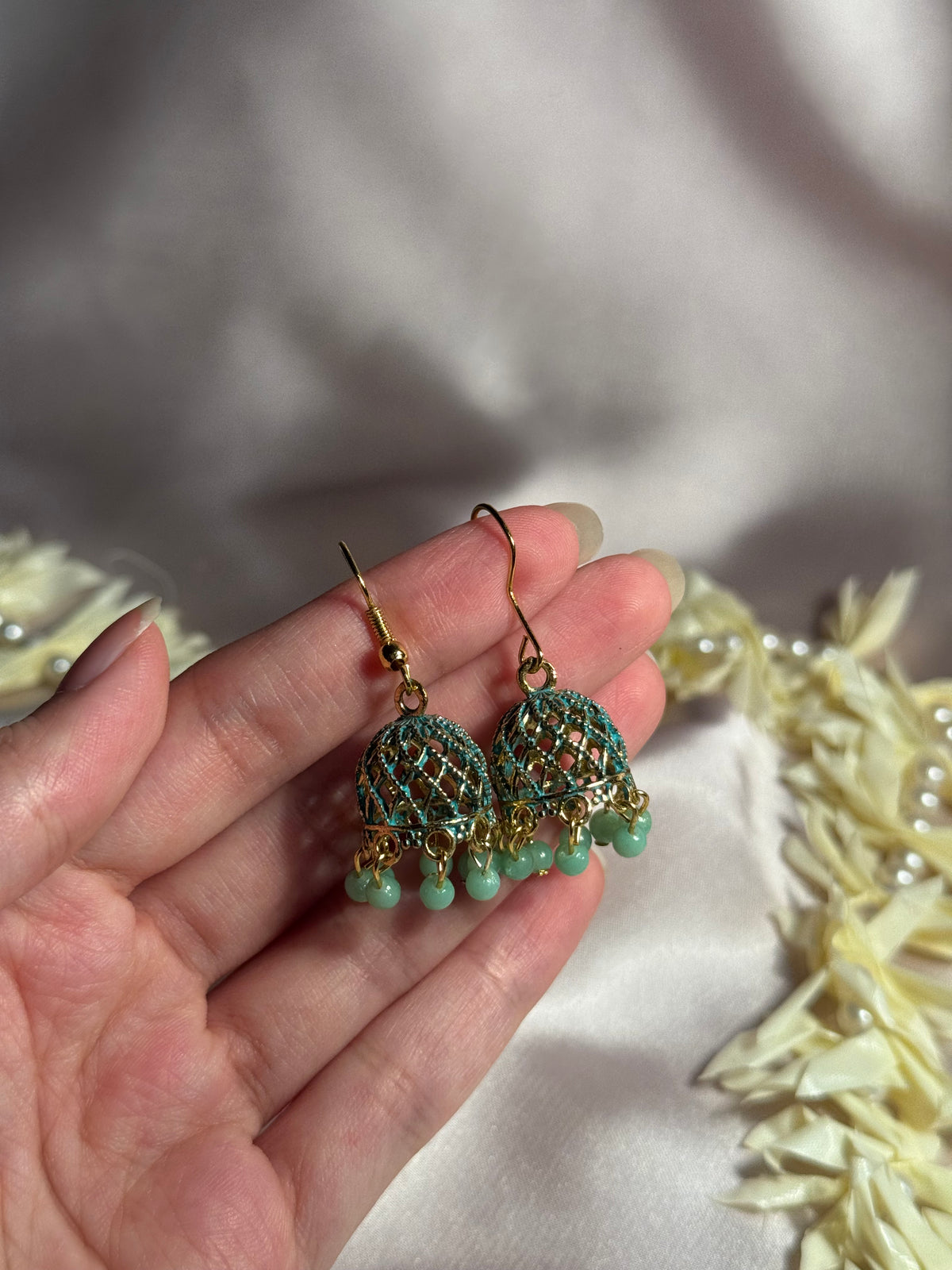 Resham jhumki mint green- rozana