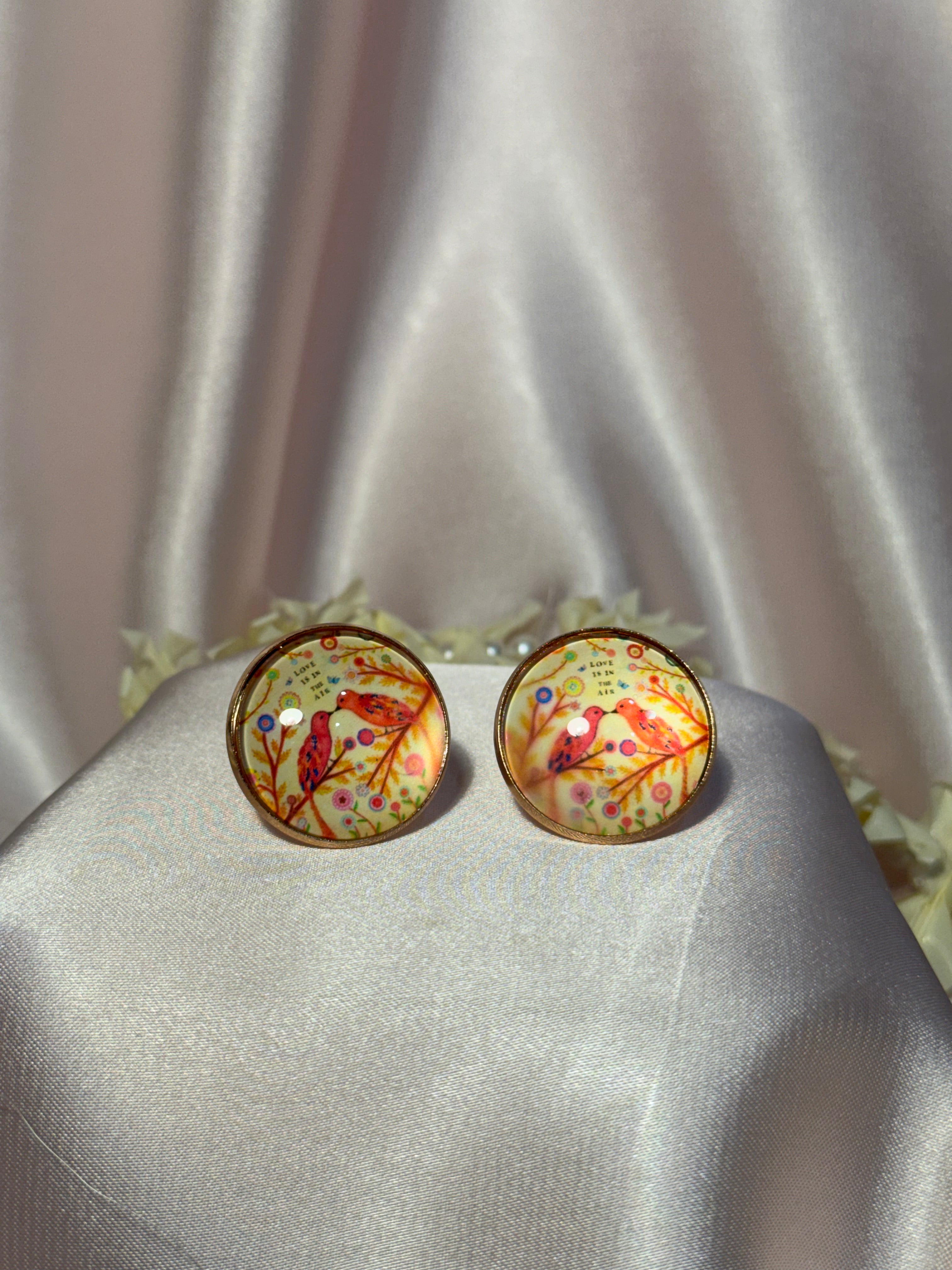 Printed summer breeze circle earrings-bird
