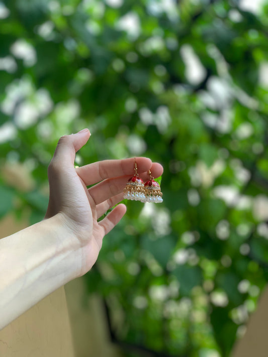 Mini moti jhumki - Red