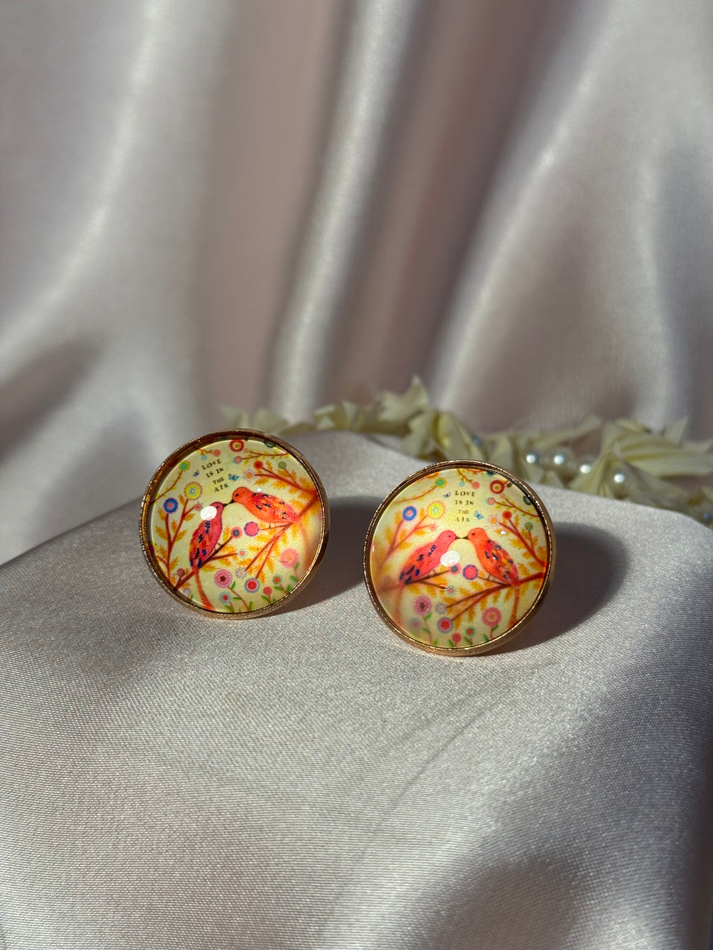 Printed summer breeze circle earrings-bird