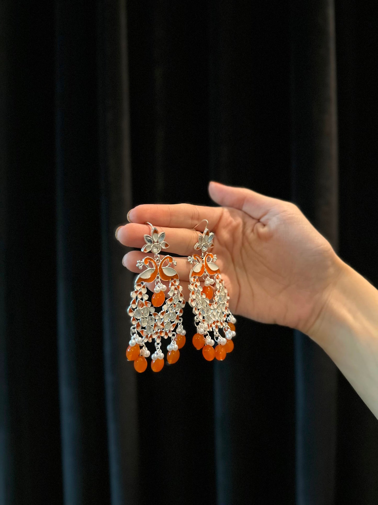 Shamim Ara Earrings- silver and orange (aara collection)