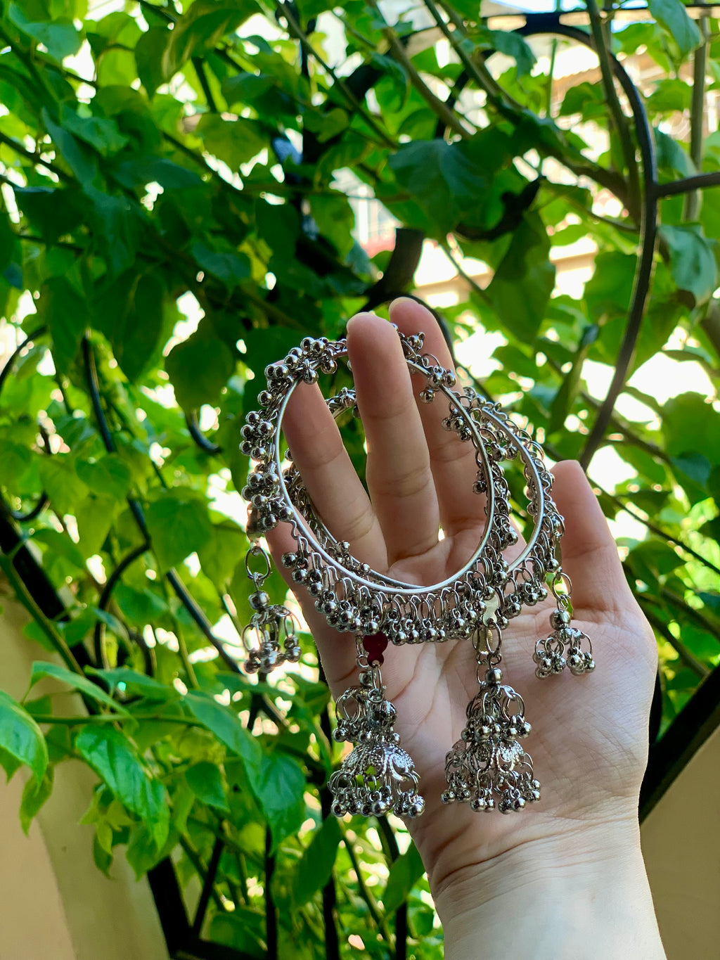 silver Jhumka latkan and ghungro bangles (Pair)