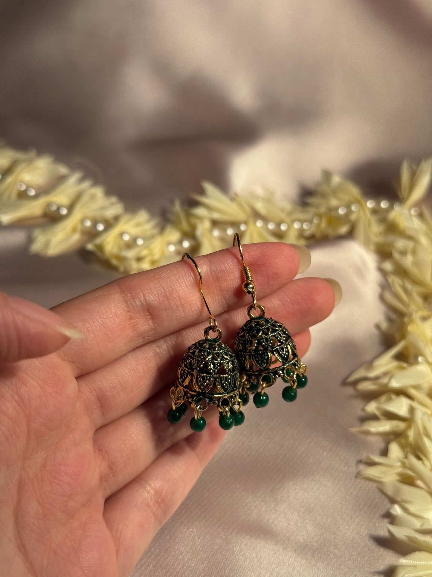 Mini jhumki green beads - rozana