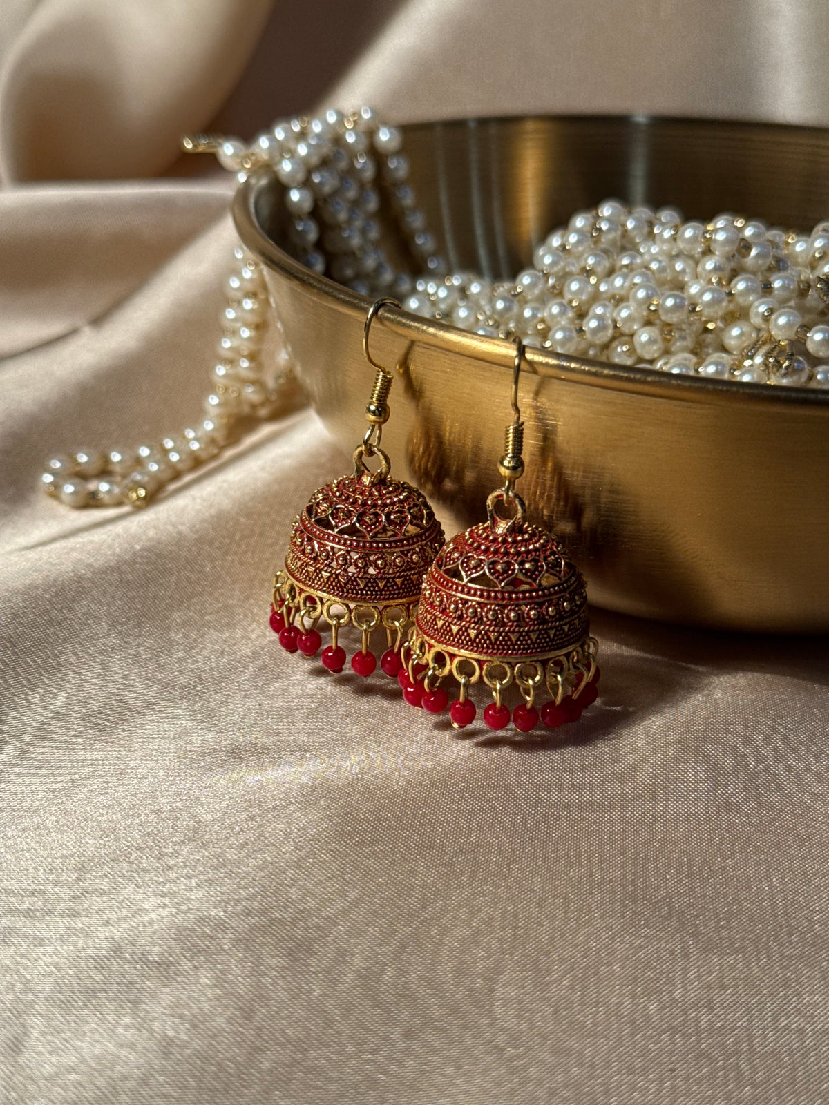 Aliza jhumki red- rozana