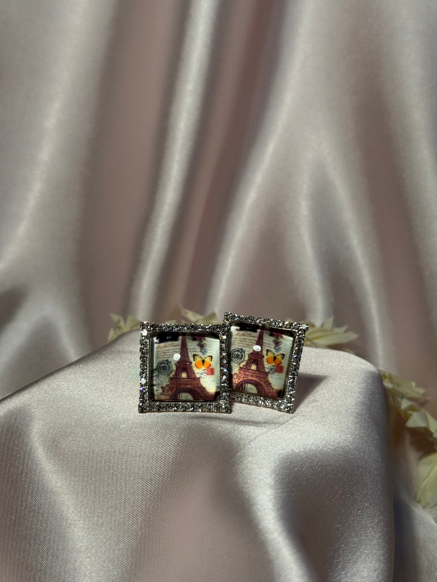 Printed summer breeze square earrings-Paris