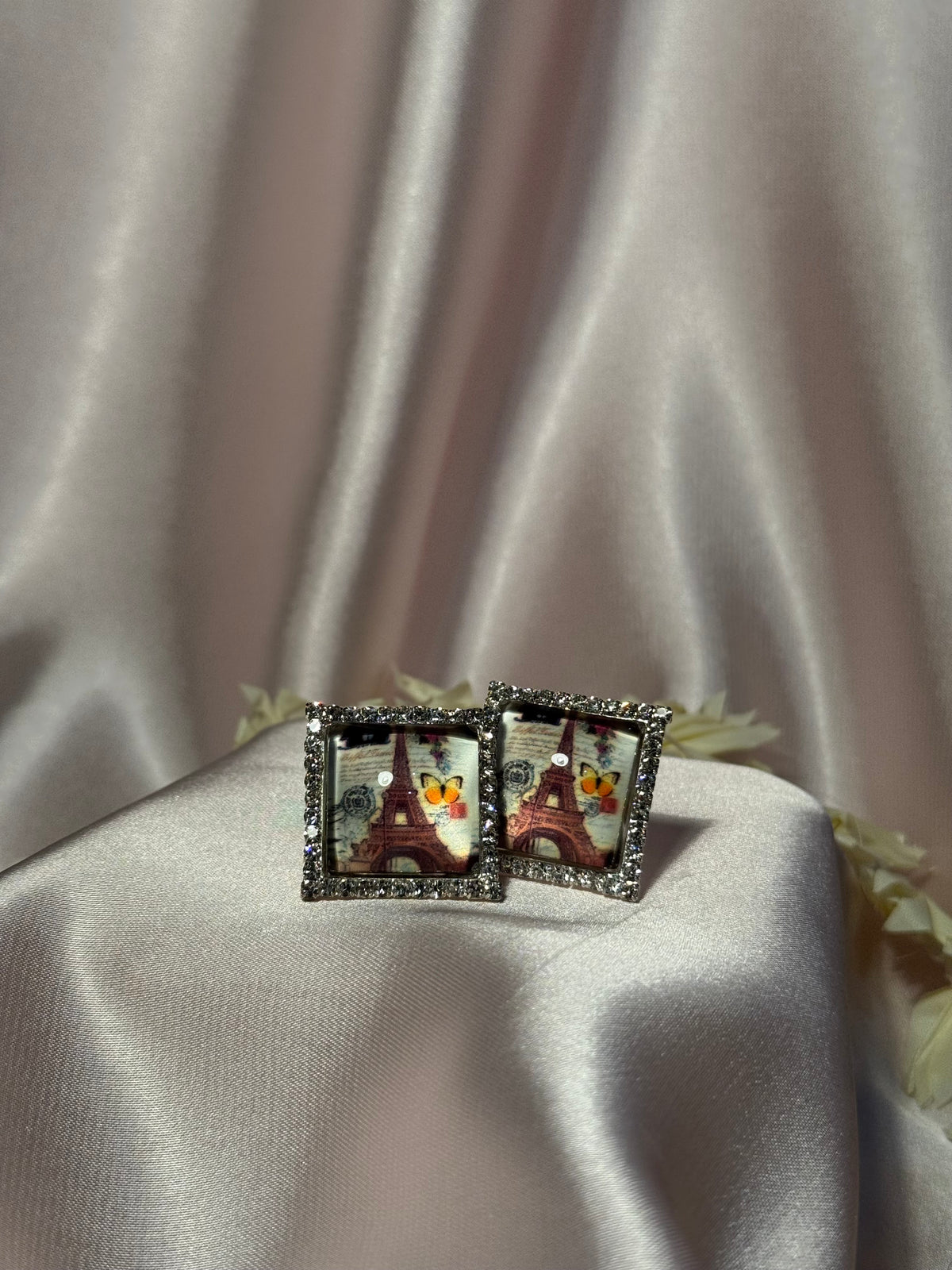 Printed summer breeze square earrings-Paris