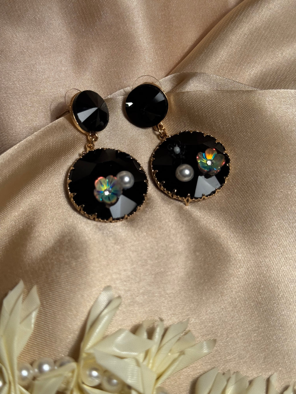 Enamel double round Earrings - black