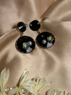 Enamel double round Earrings - black
