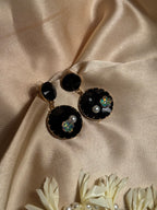 Enamel double round Earrings - black