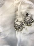 Peacock Earrings - Silver and white