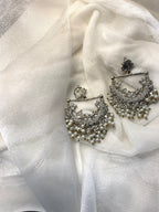 Peacock Earrings - Silver and white