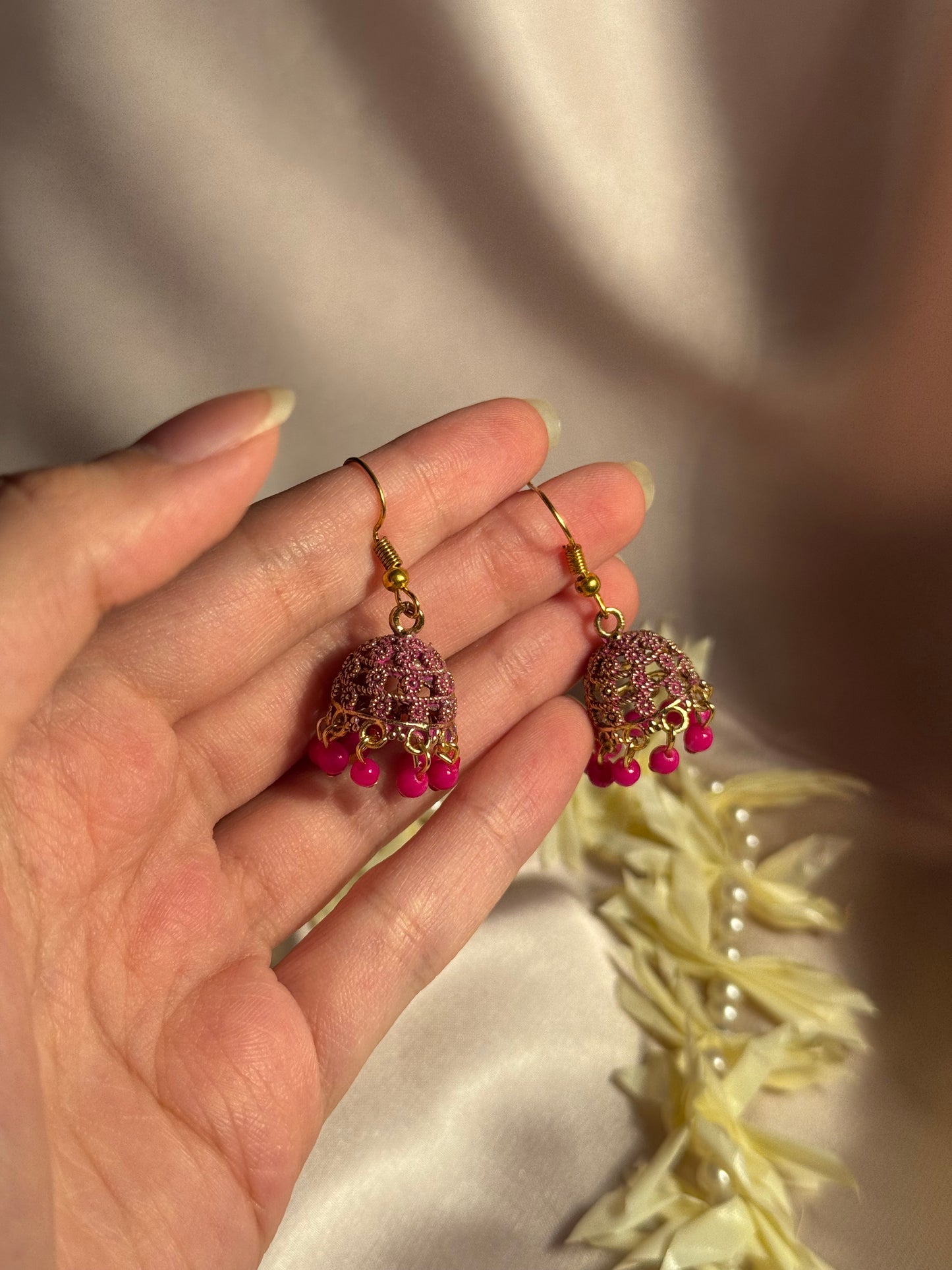 Pink zari jhumki - rozana