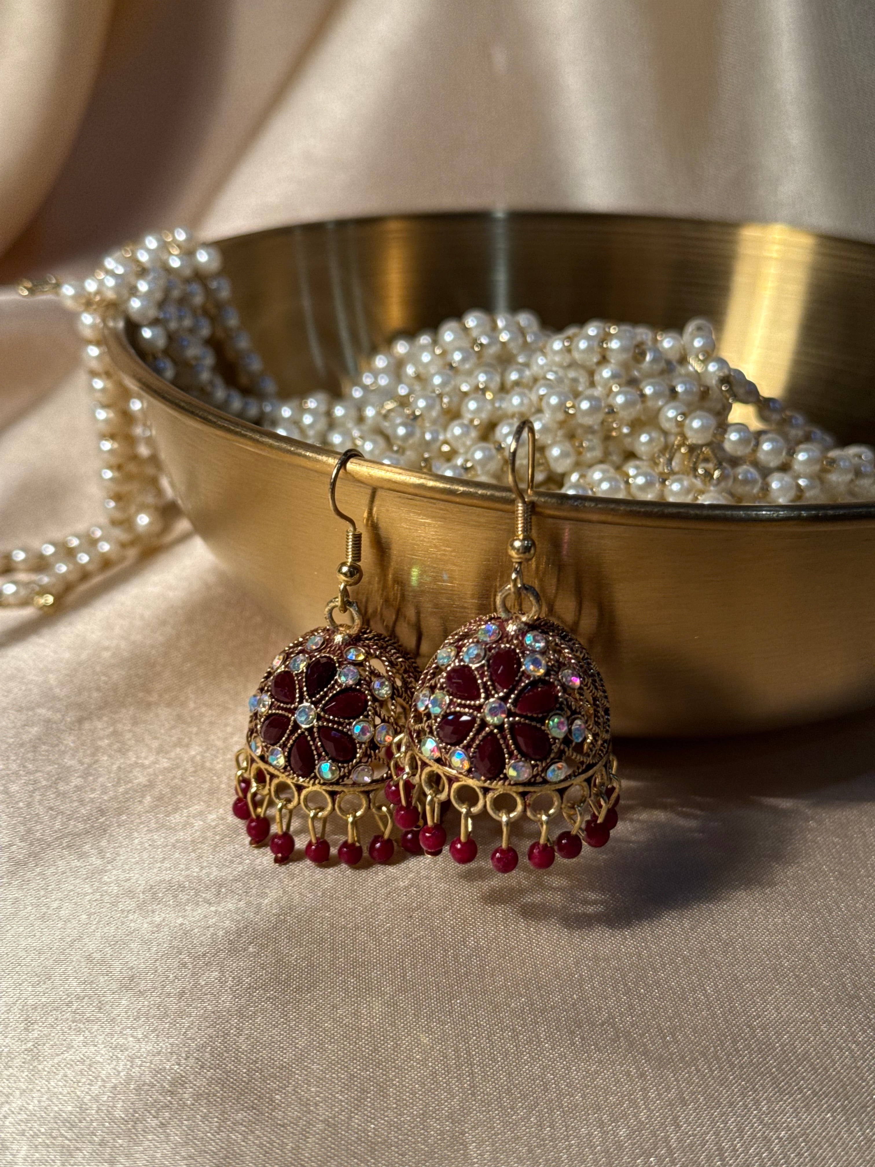 Floral jhumki maroon- rozana