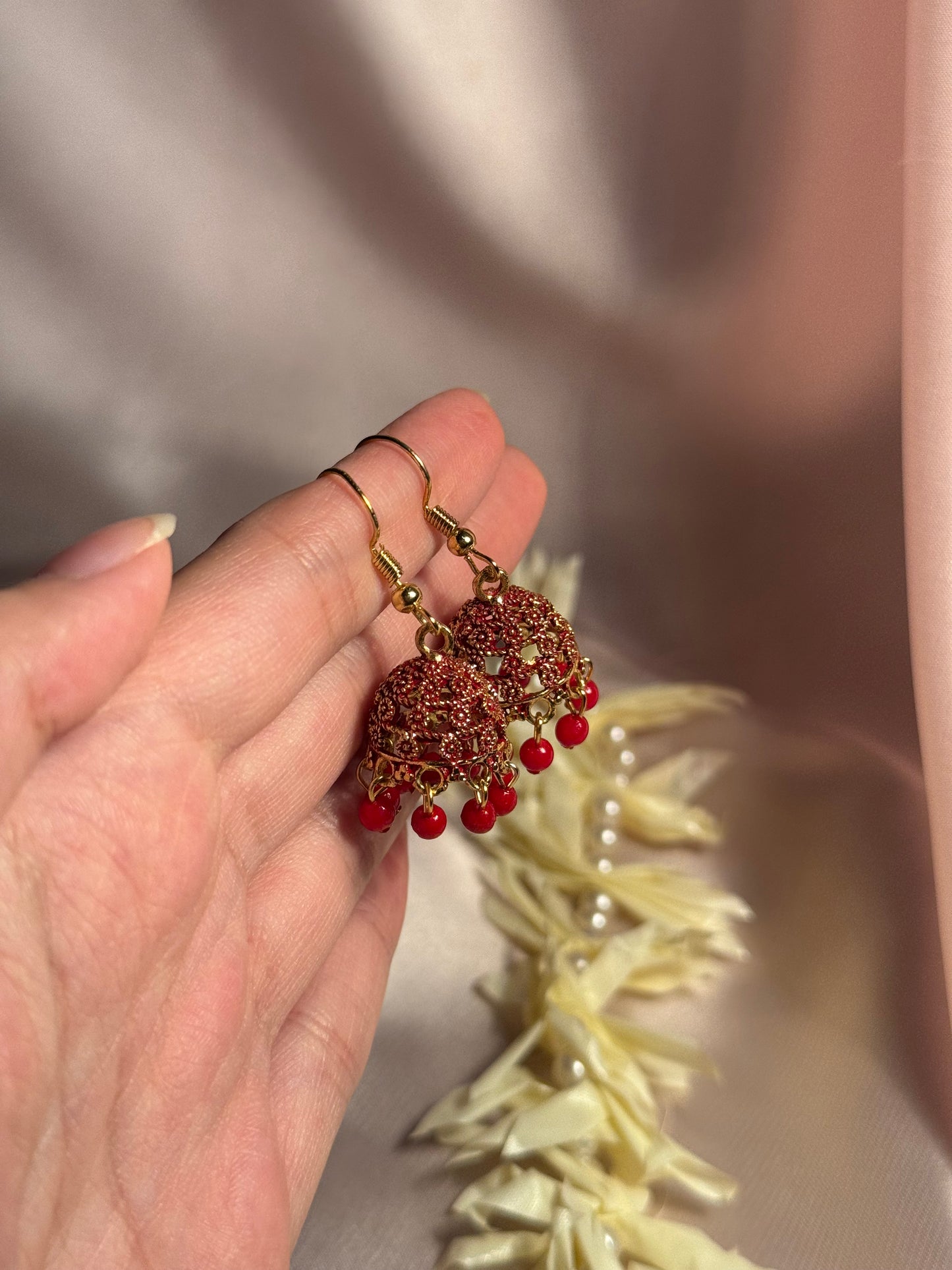 Red zari jhumki - rozana