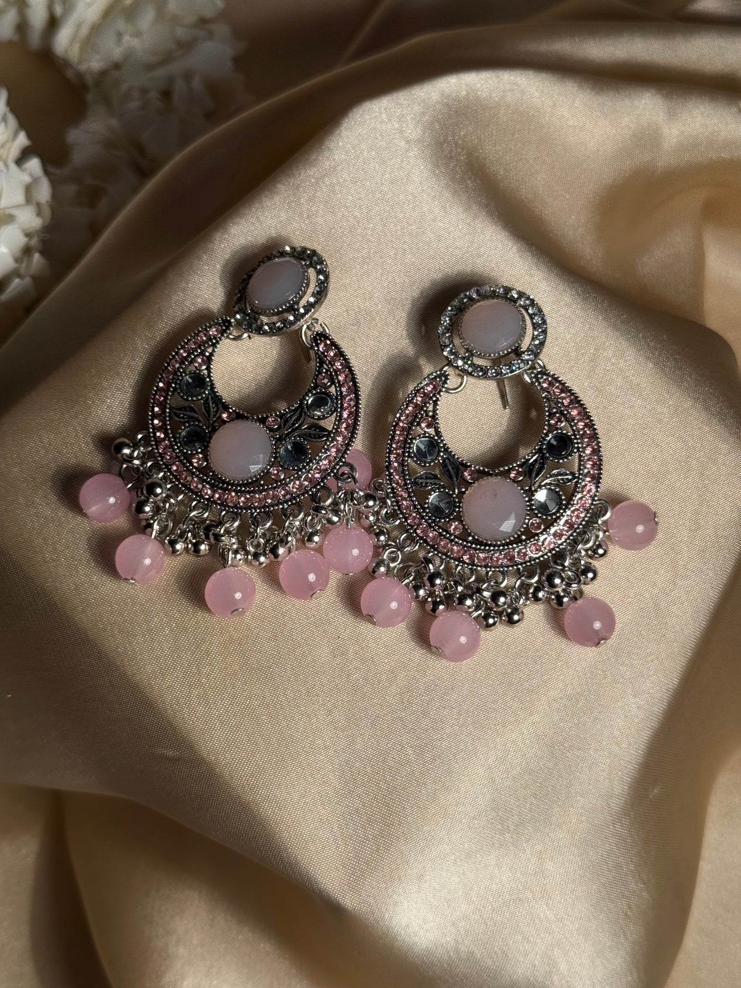Sultana chandbali khass collection-silver and pink