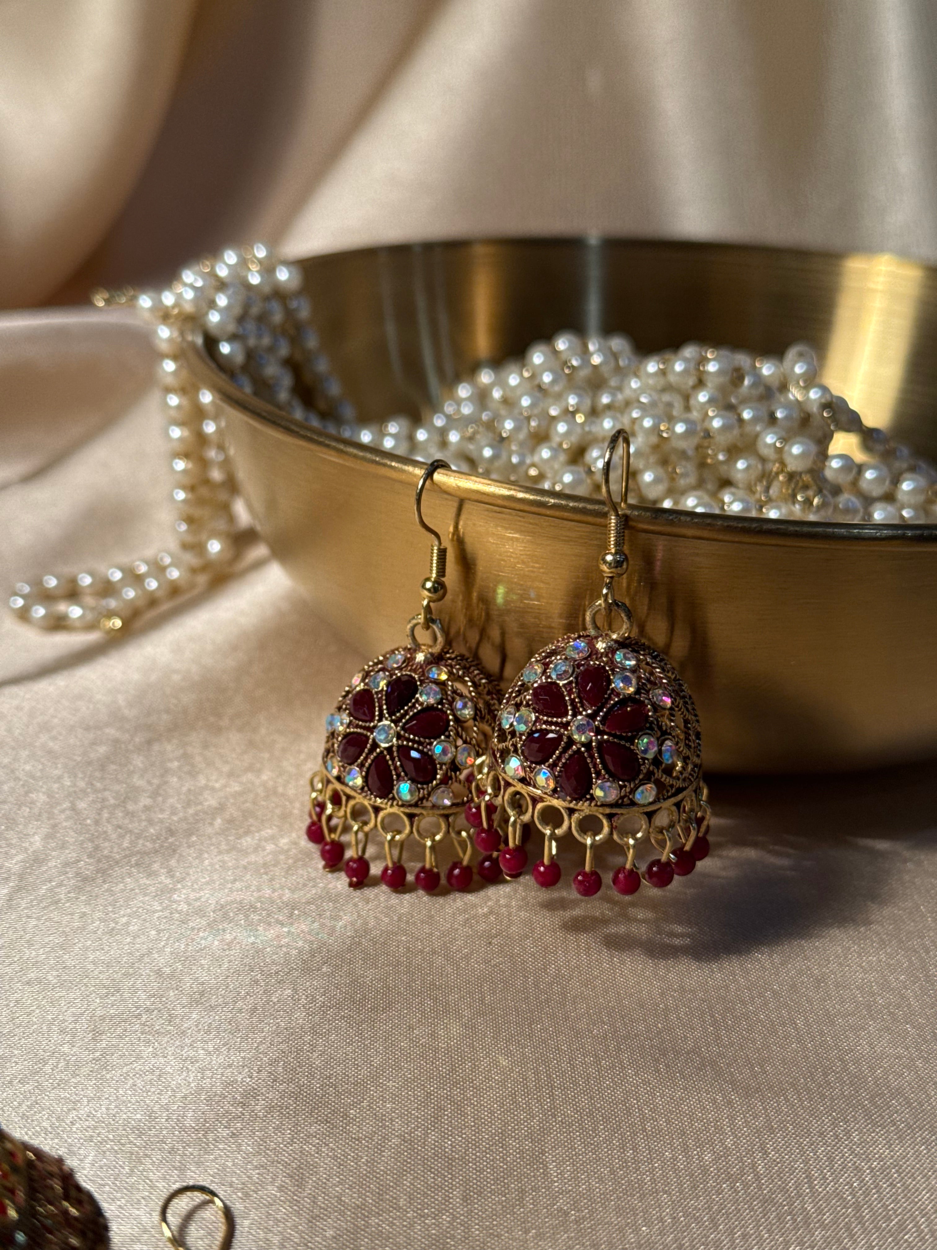 Floral jhumki maroon- rozana
