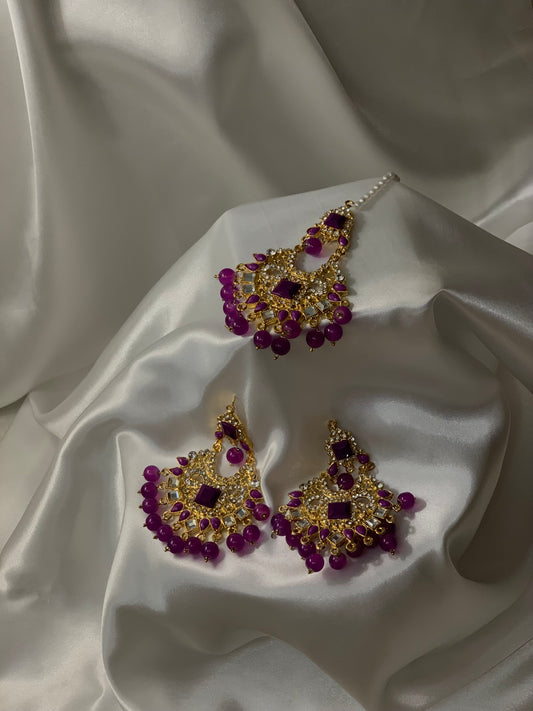 Earring and bindiya set - purple