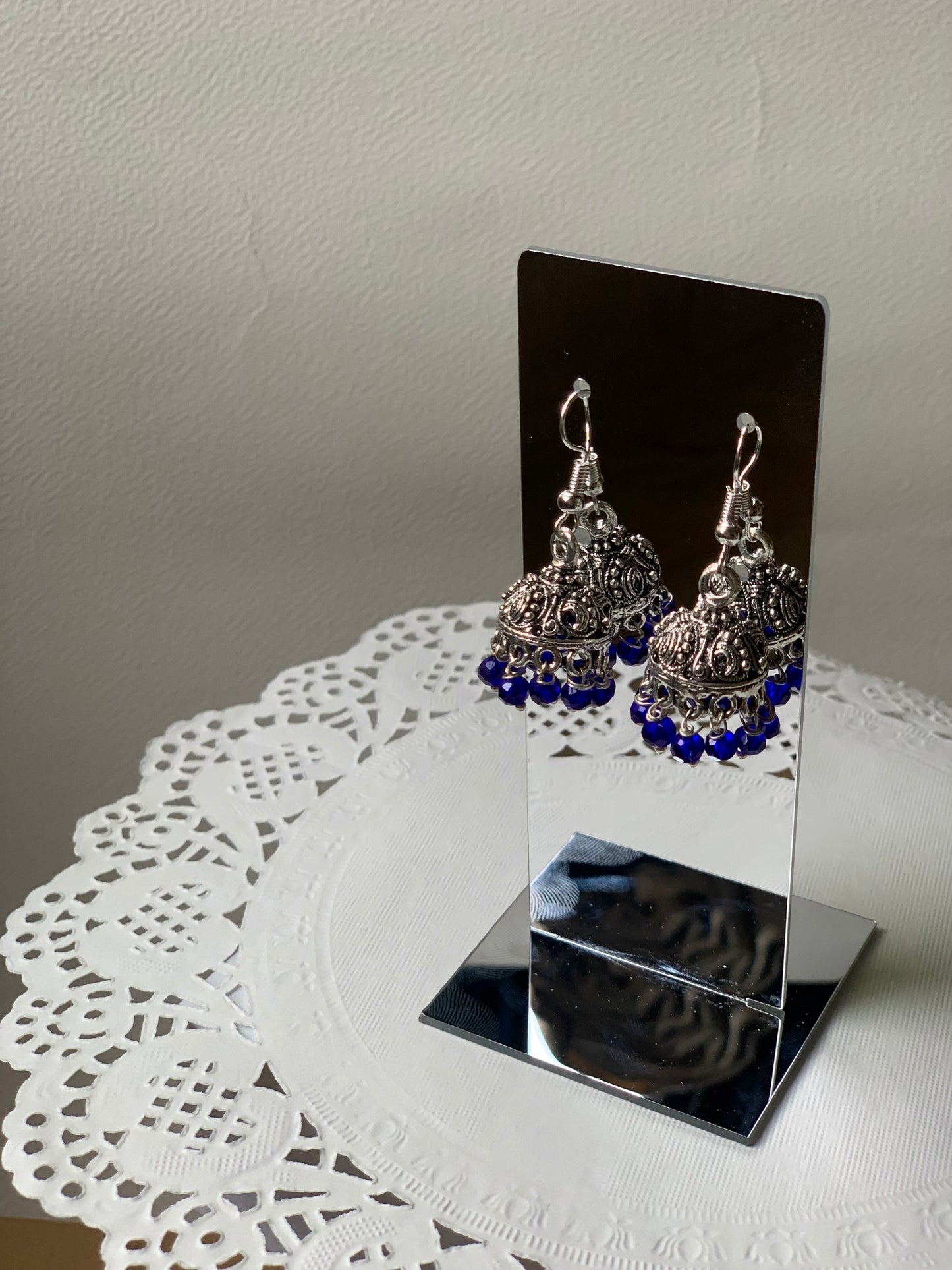 mini jhumki - Blue and silver.