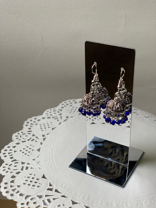 mini jhumki - Blue and silver.