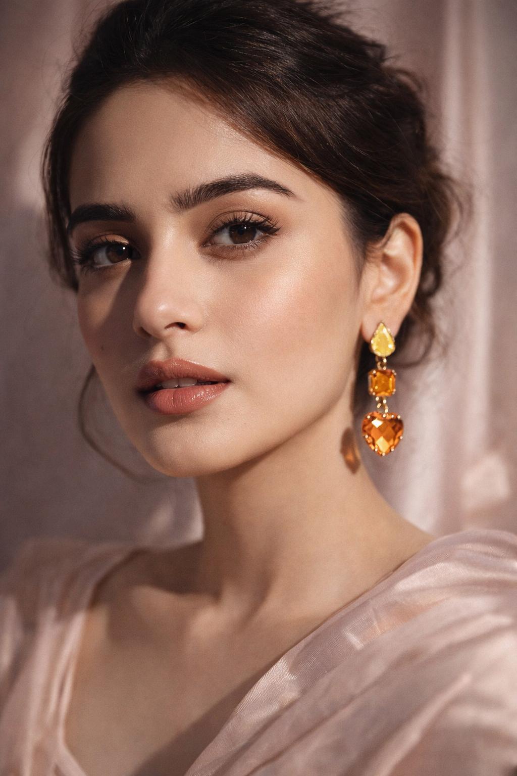 Enamel Hearts Earrings-peach