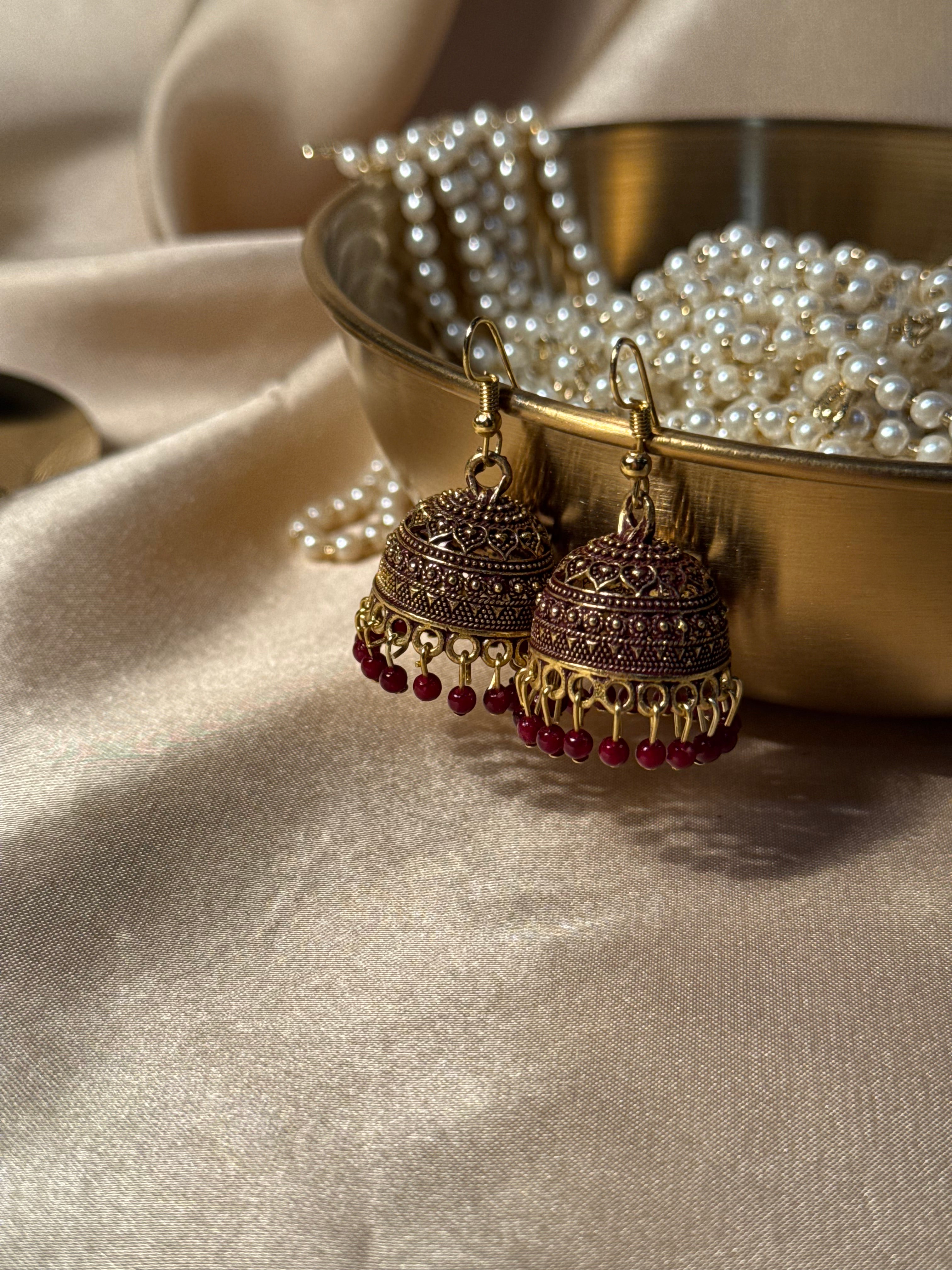 Aliza jhumki maroon - rozana