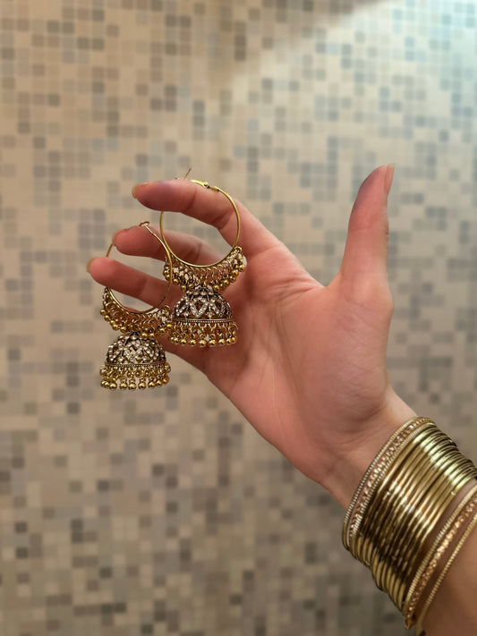 Bahar Bano Bali - Antique Gold with silver beads