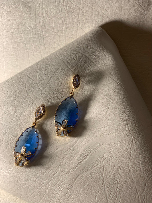 EDS-38 Crystal Glass Earrings - Blue