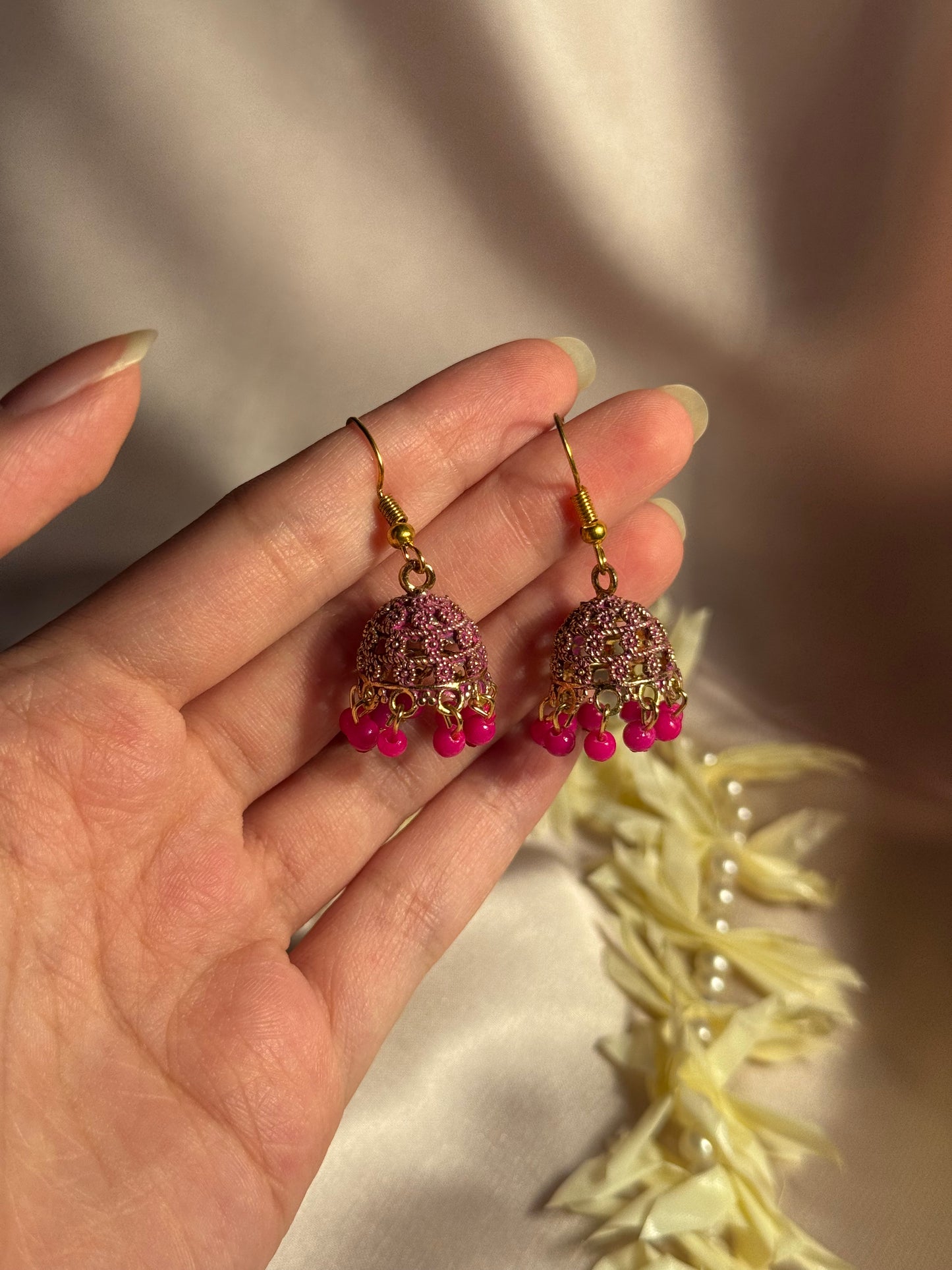 Pink zari jhumki - rozana