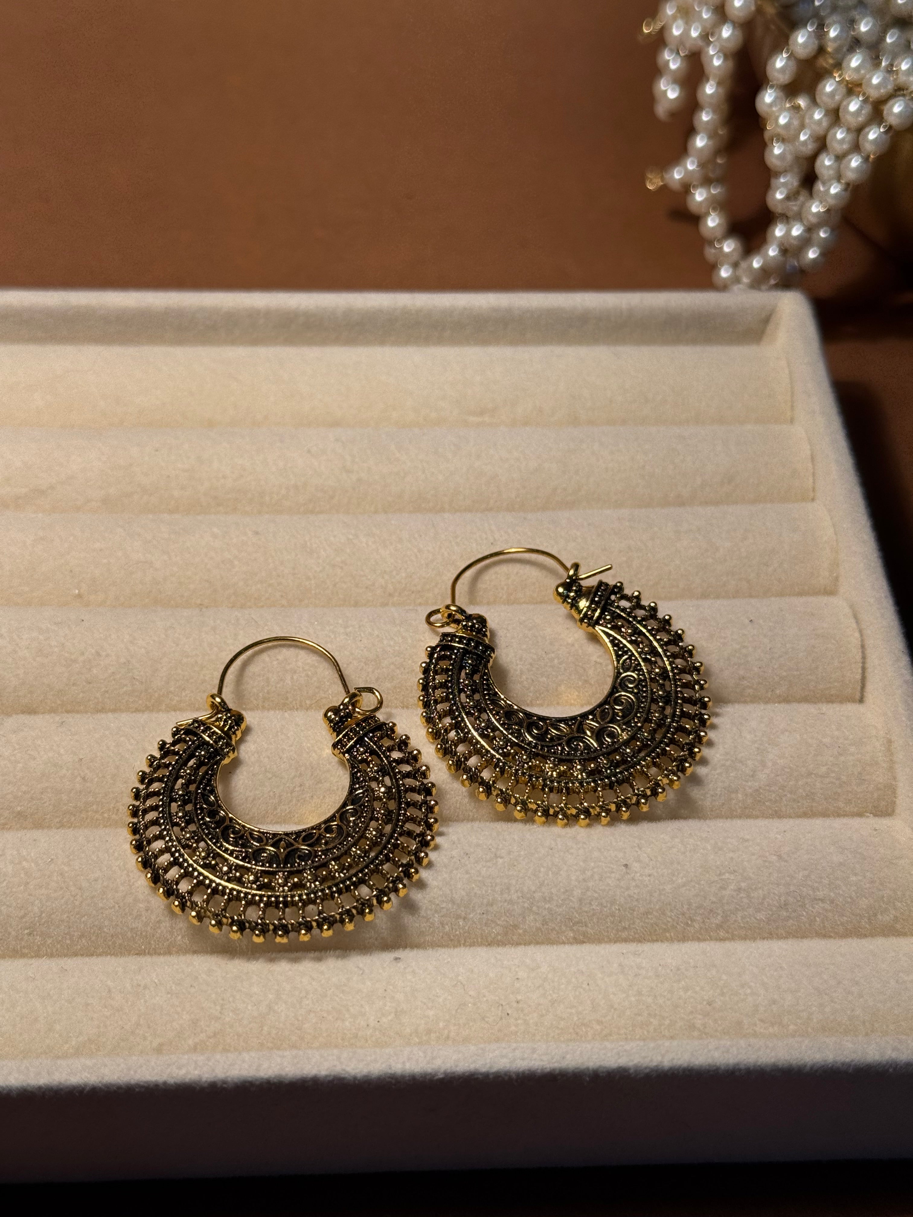 chand bali - oxidized - gold