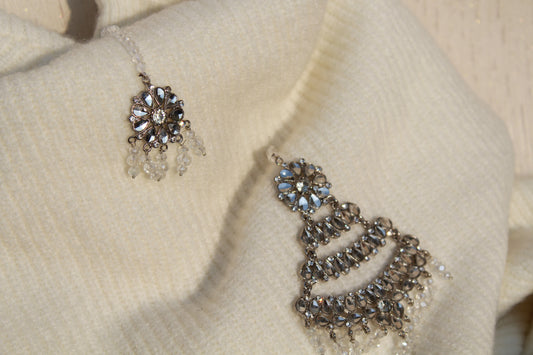 JA-2 Kundan jhoomar Set - Silver