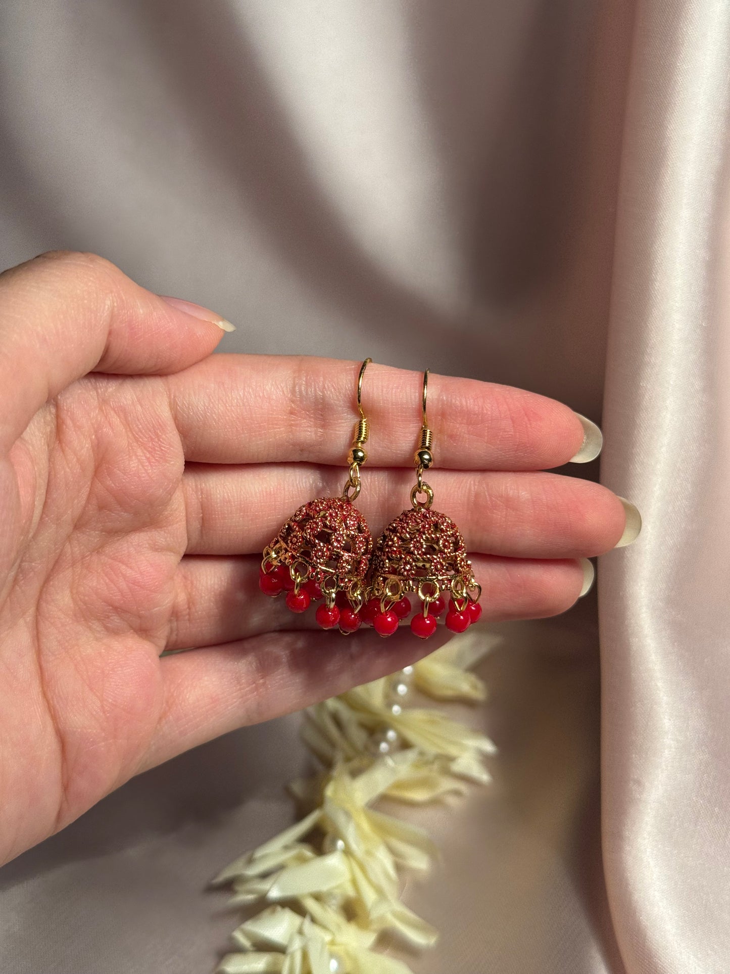 Red zari jhumki - rozana