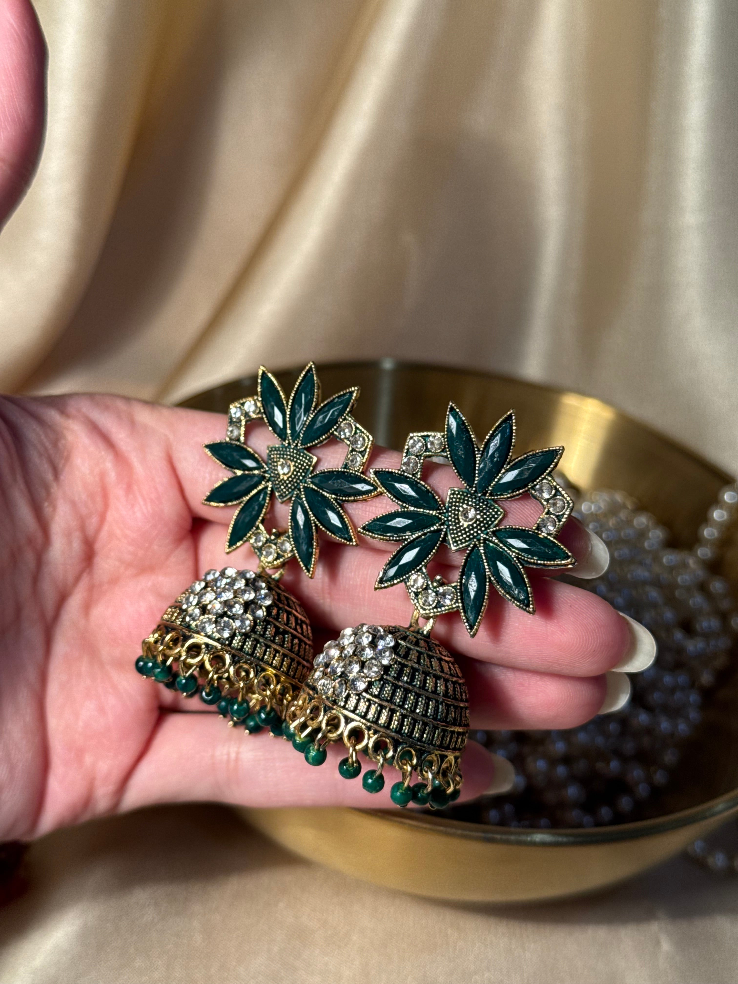 Ferwa jhumki green- rozana