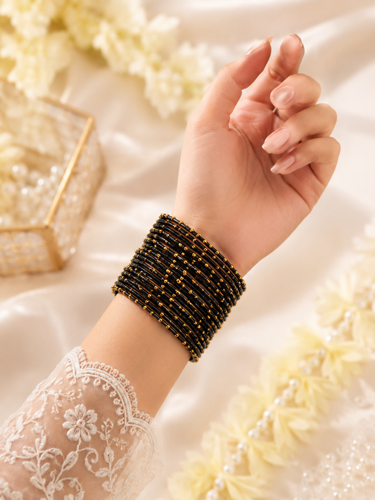 Dotted Bangles - Black  (12 Pcs)