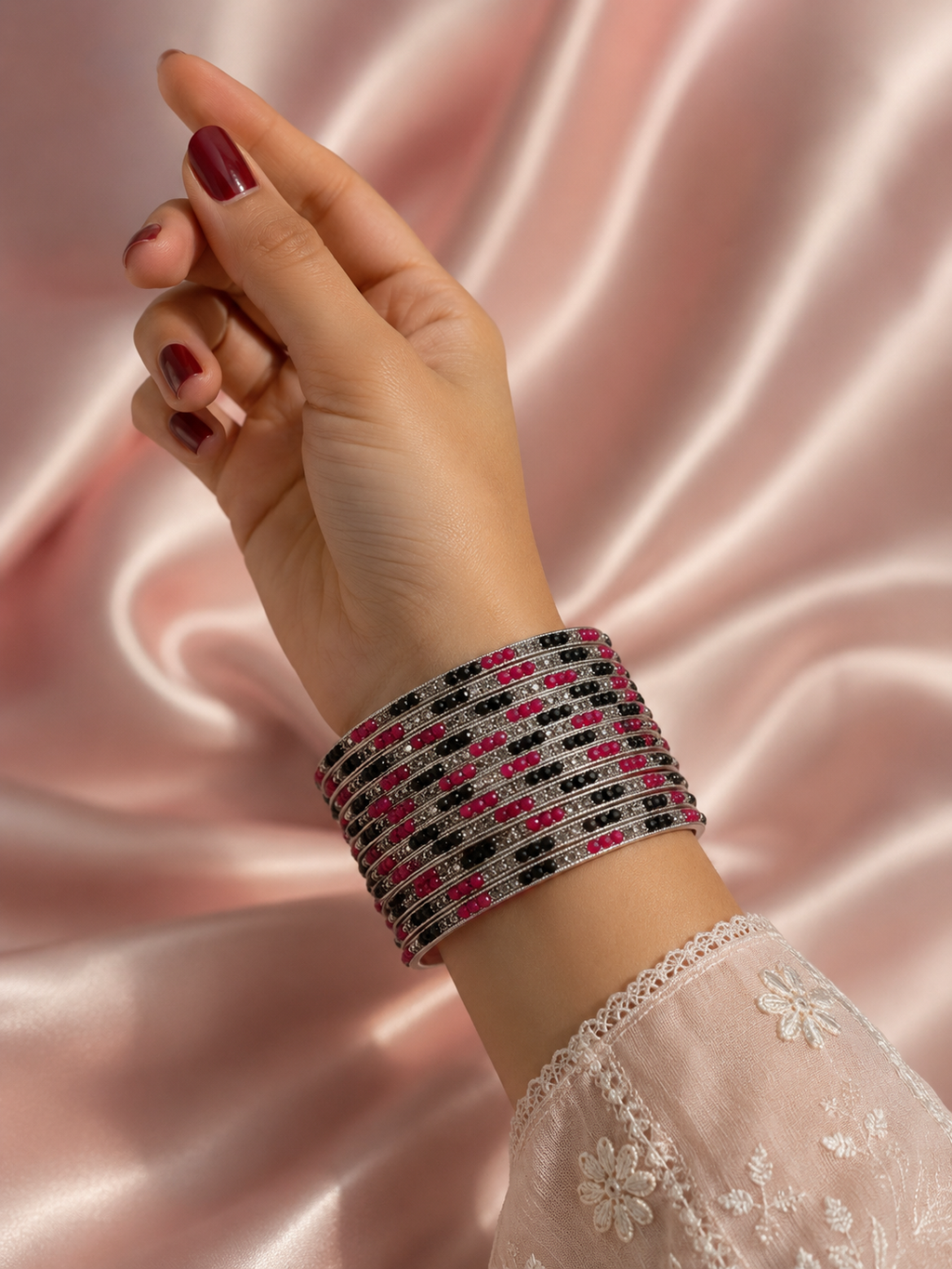 Neha Bangles (Pink, Green and Silver)