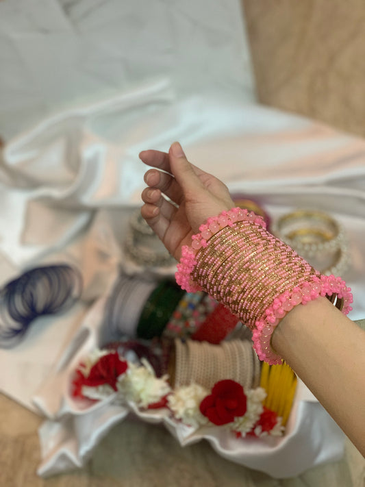 Pink Neha bangle with pearl karry