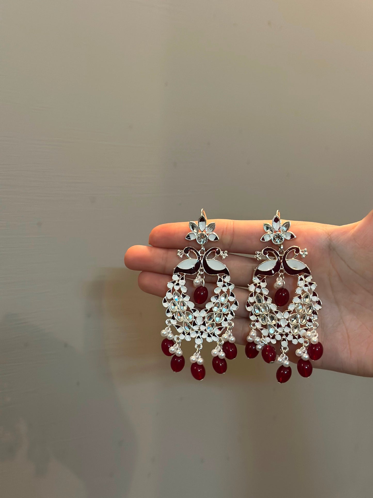 Shamim Ara Earrings- silver and maroon (aara collection)
