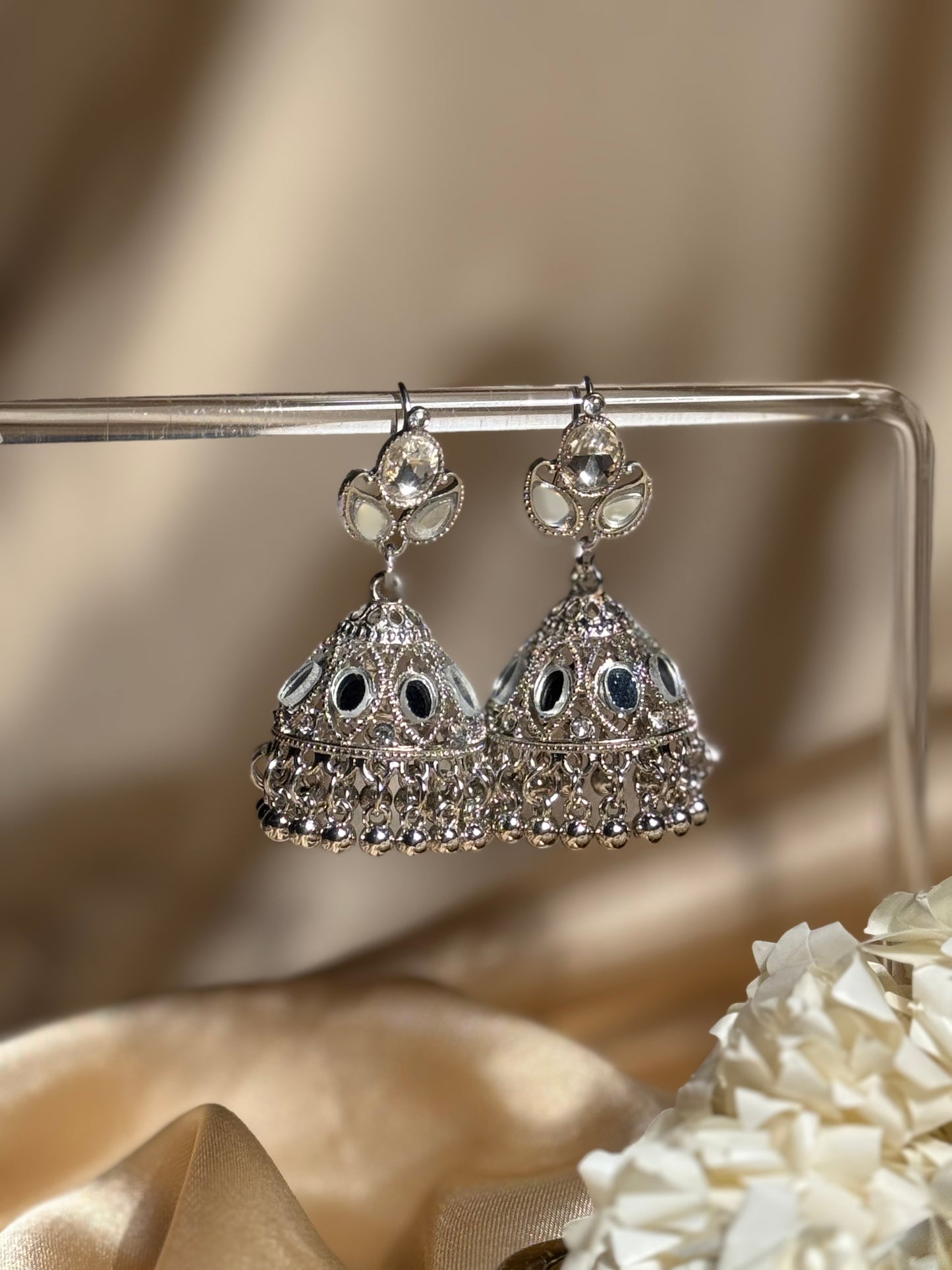 Ayna jhumki khass collection-silver