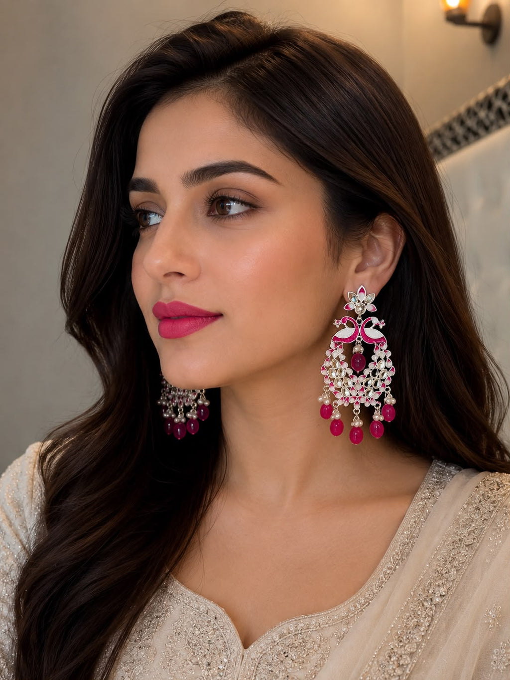 Shamim Ara Earrings- silver and pink (aara collection)