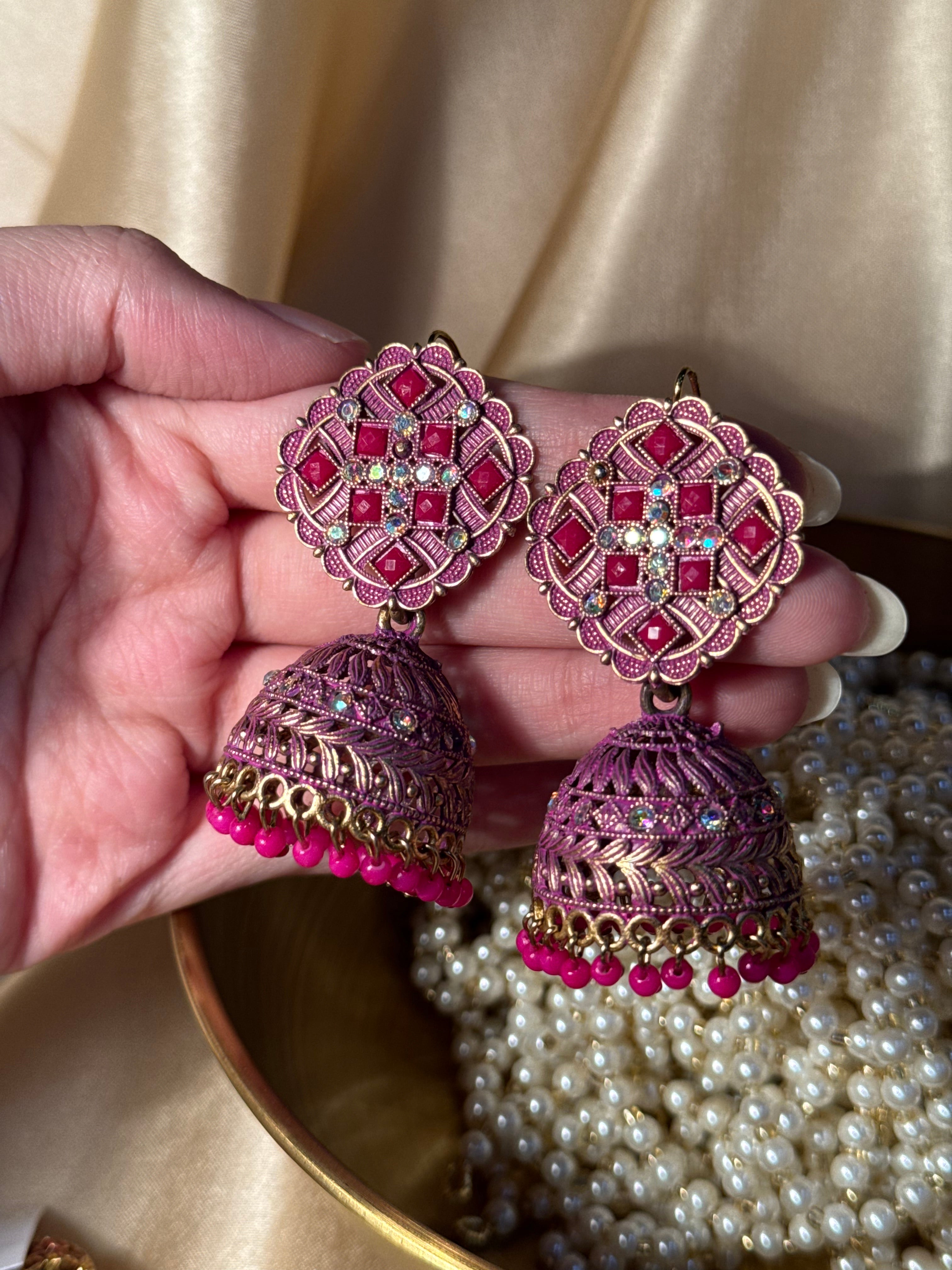 Sarah jhumki pink- rozana