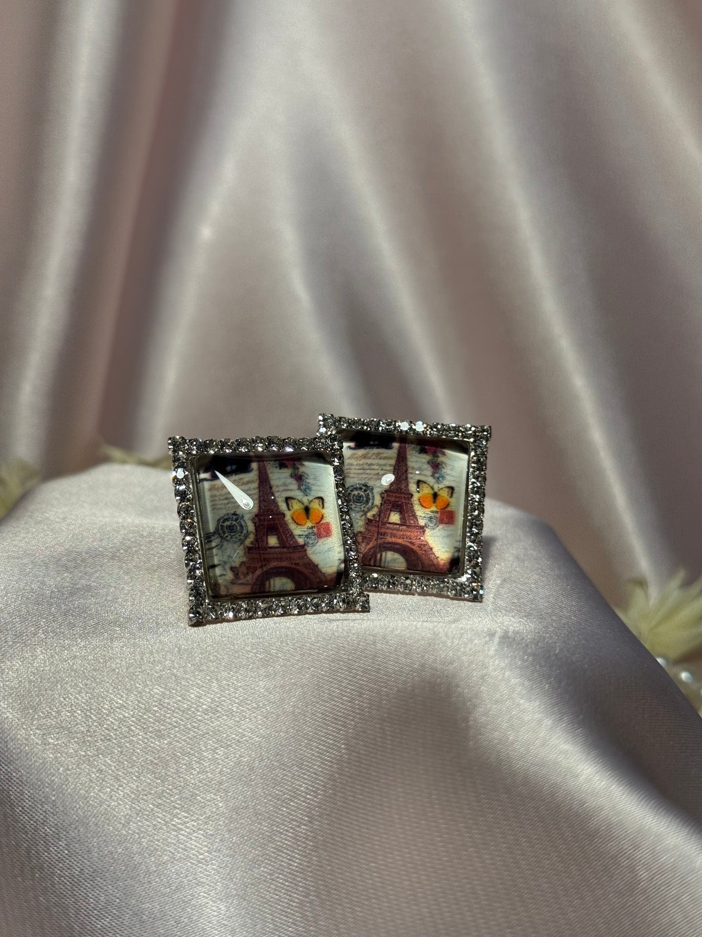 Printed summer breeze square earrings-Paris