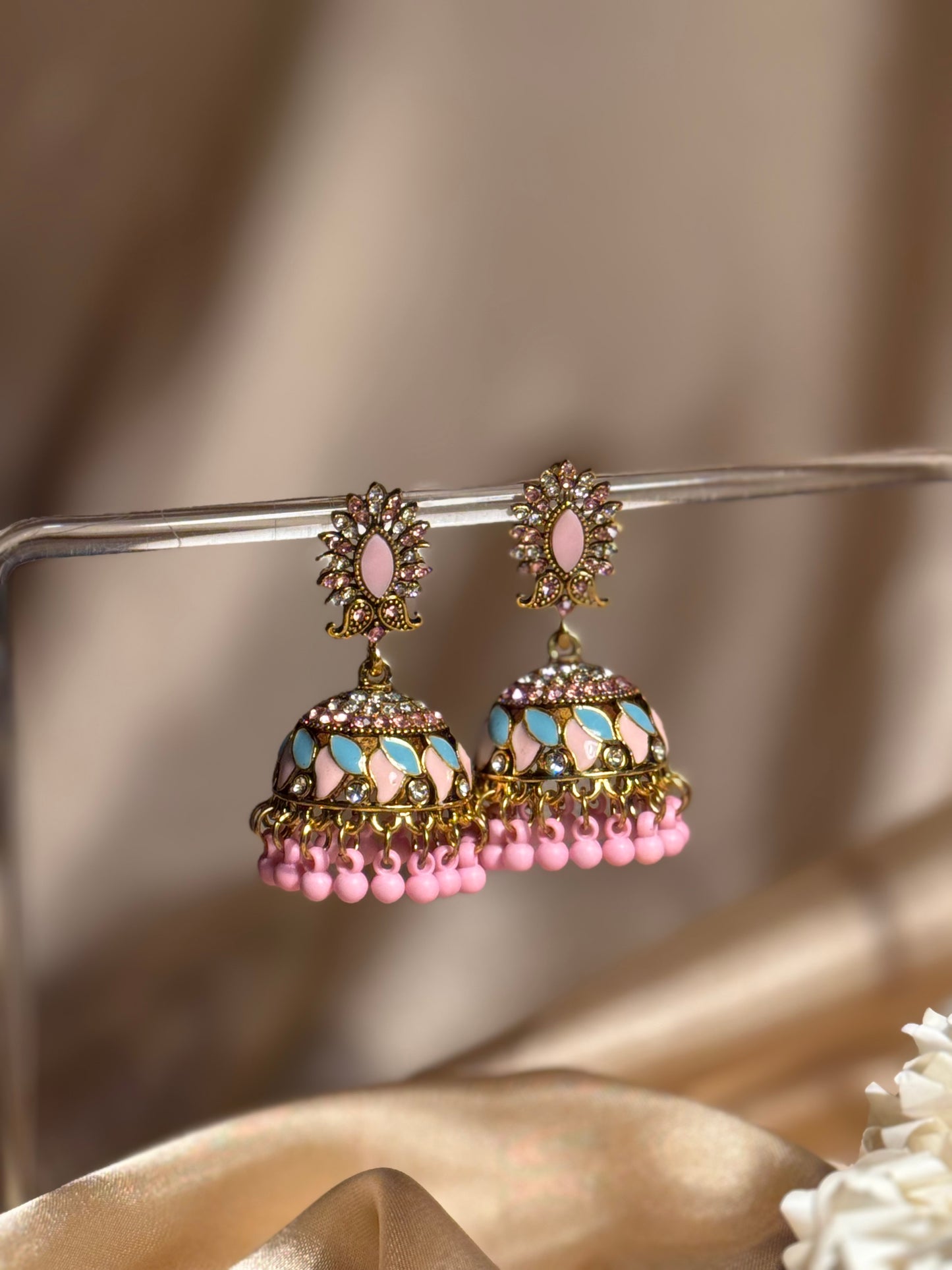 Dil kash jhumkay khass collection-gold and pink