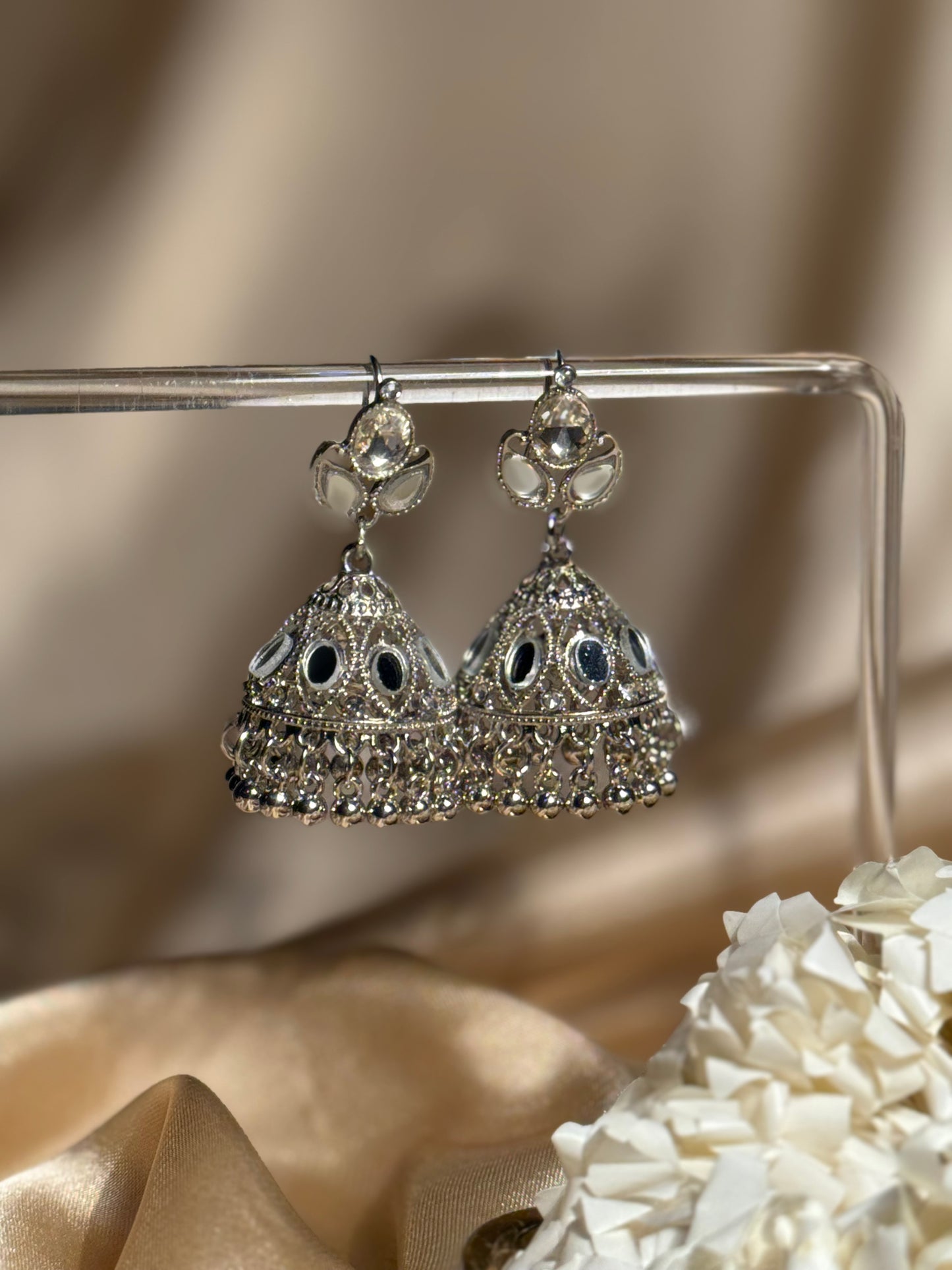 Ayna jhumki khass collection-silver