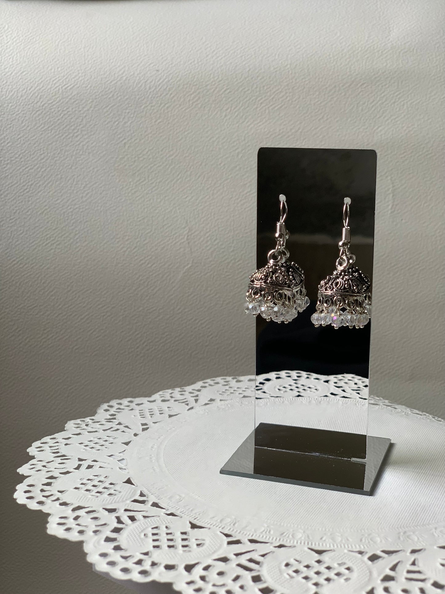 mini jhumki - White and silver.