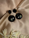 Enamel double round Earrings - black