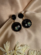 Enamel double round Earrings - black